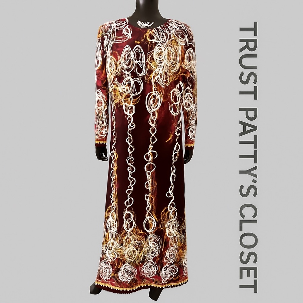 Nino Balcutti Brown and Gold Long Sleeve Maxi Dress
